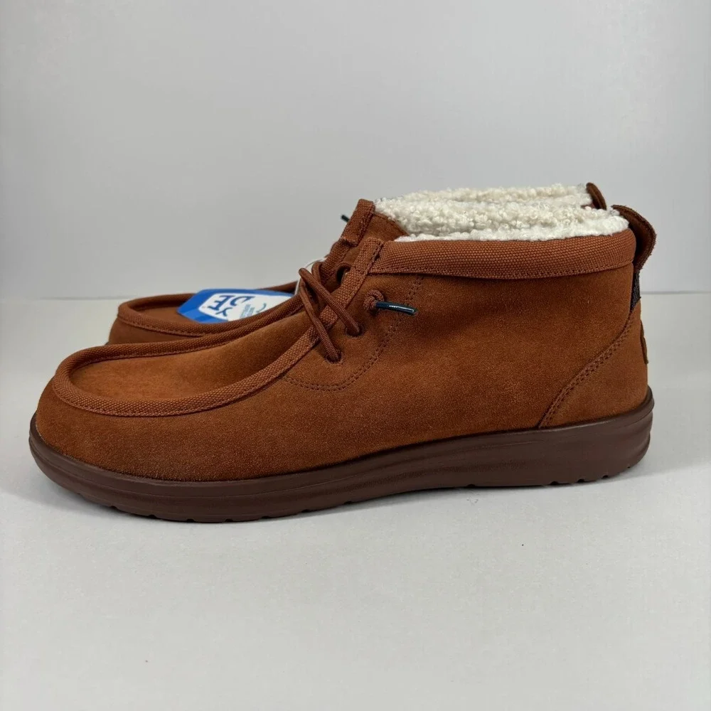 HEYDUDE Wally Mid GripR Warmth Men's‎ 13 Brown Suede Faux-Shearling Chukka Boots